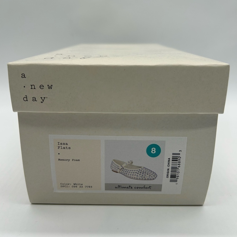 A New Day Issa Flats White Studded Mary Jane Shoes Vegan | Size 8 | New With Box - Picture 11 of 12